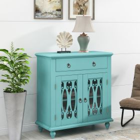 31.5'' Wood Accent Buffet Sideboard Storage Cabinet with Doors and Adjustable Shelf, Entryway Kitchen Dining Room (Color: Navy Green)