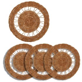 Set of 4 Round Rattan Placemat Dining Table Mats for Kitchen, Home DÃ©cor and Display (Sun Shape) (Color: Natural)