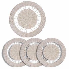 Set of 4 Round Rattan Placemat Dining Table Mats for Kitchen, Home DÃ©cor and Display (Sun Shape) (Color: White wash)