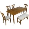 6-Piece Kitchen Dining Table Set Wooden Rectangular Dining Table, 4 Dining Chairs and Bench Family Furniture for 6 People