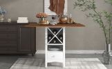 Farmhouse Wood Counter Height Dining Table with Drop Leaf;  Kitchen Table with Wine Rack and Drawers for Small Places